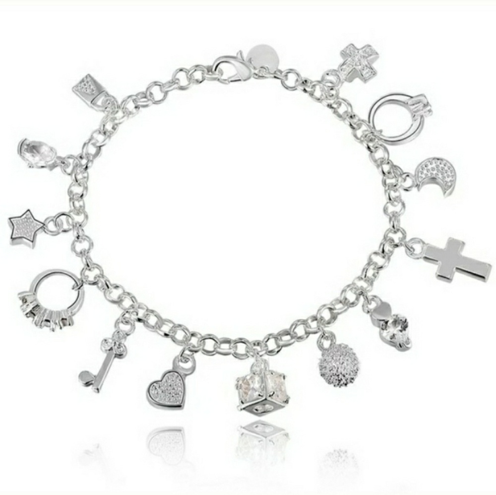 925 Sterling Silver Charm Bracelet - Picture 1 of 6
